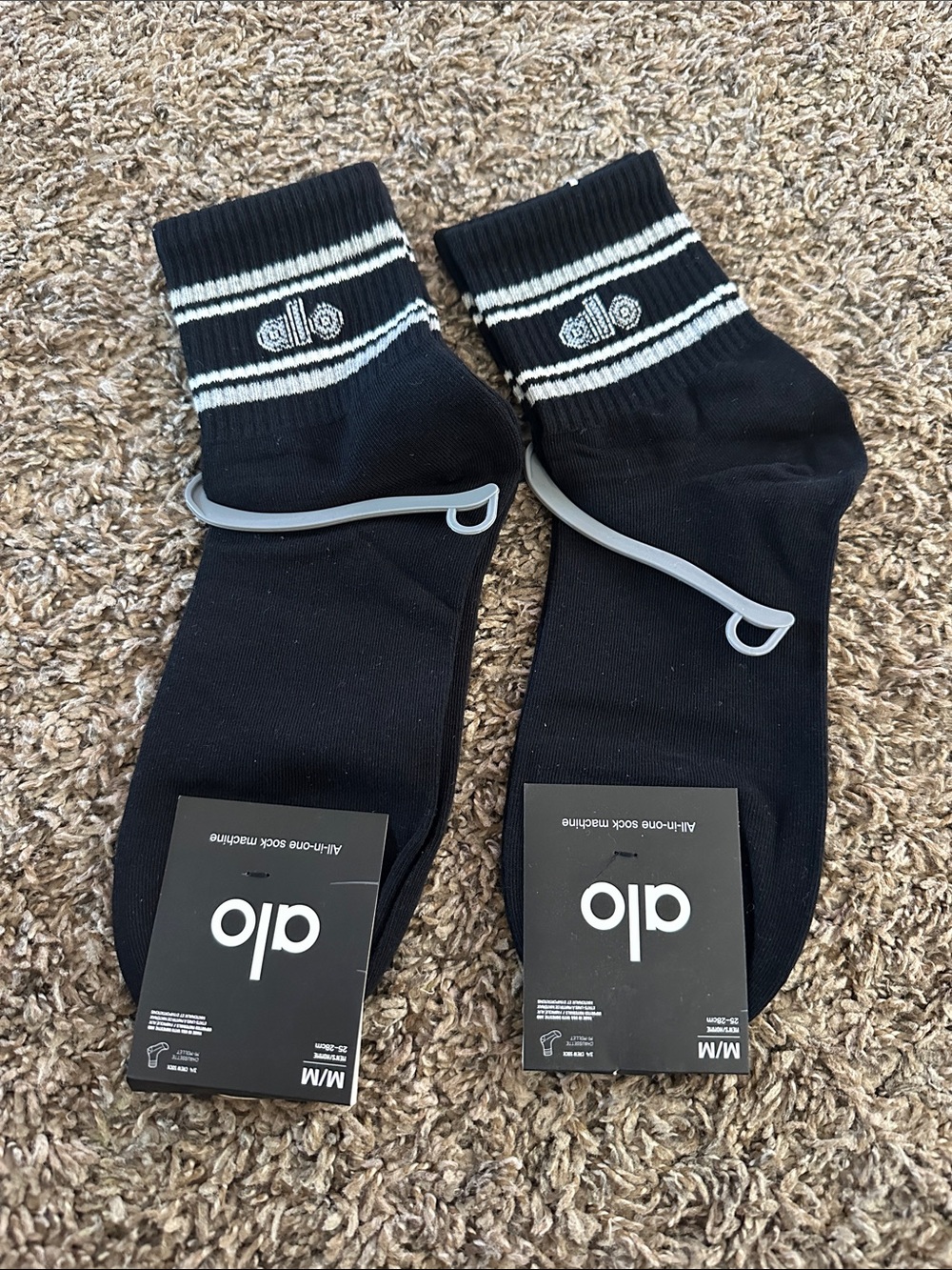 ALO Yoga Black Ankle Athletic Socks with White Stripe - 2 pair